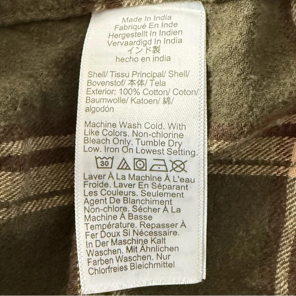 J. Crew Tartan Flannel Button-Down Shirt Men’s S Small Green Brown Cream